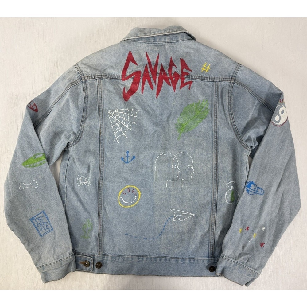 Brooklyn Cloth Savage Painted Graffiti Blue Denim Jean Jacket / Men's M